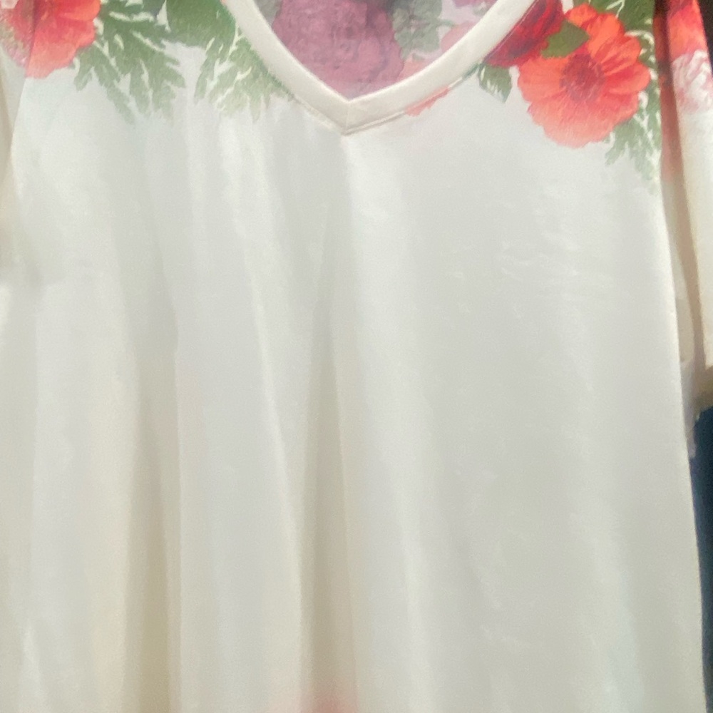 LuLaRoe Cream Top with Red and Green Floral Design - Picture 3 of 7